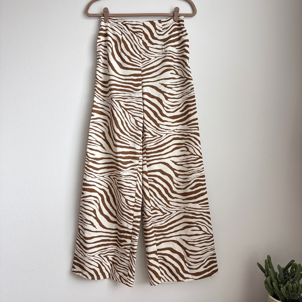 SHEIN Brown Zebra Print High Waisted Wide Leg Pants Small Animal Print Trousers
